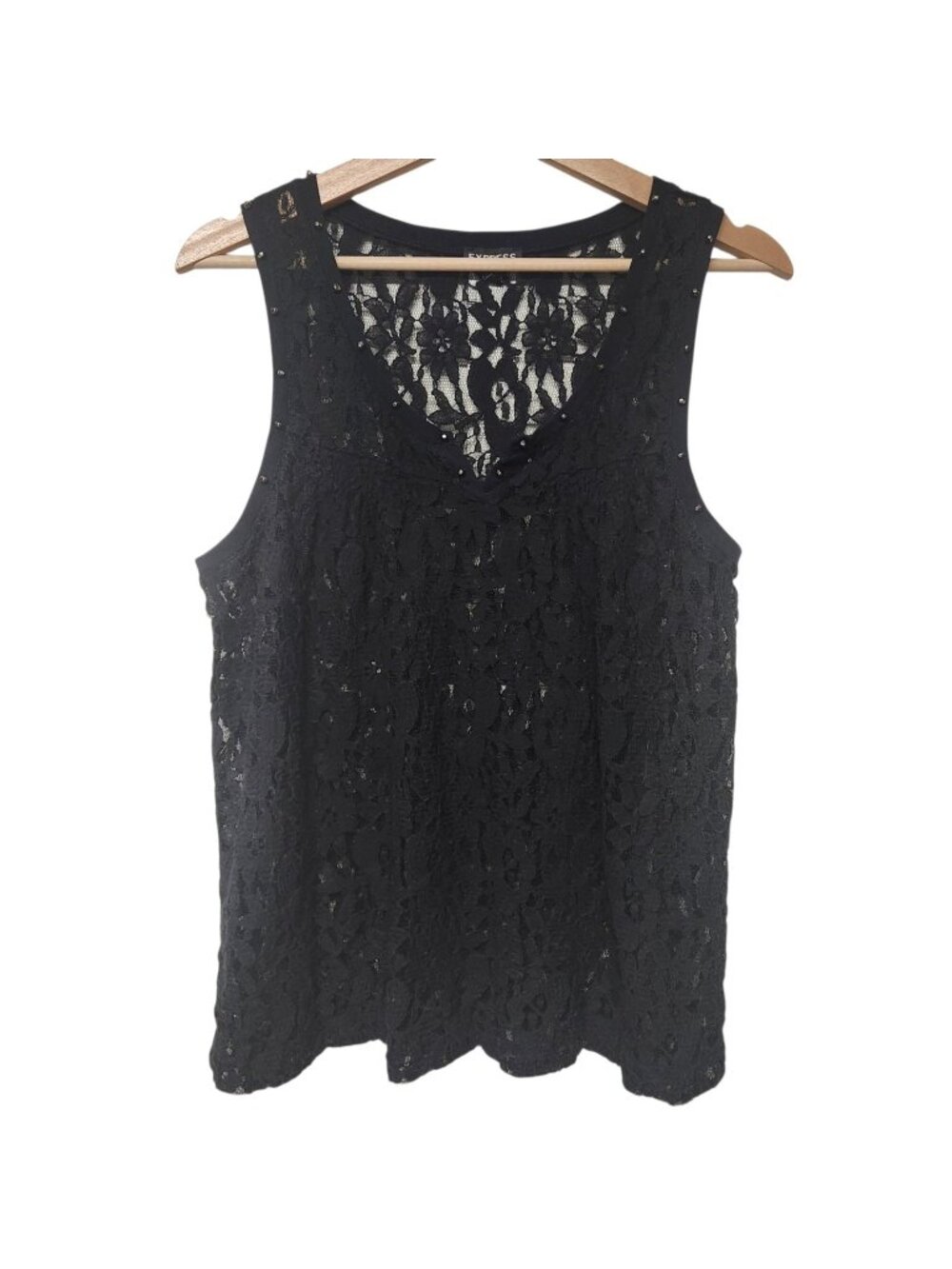 Express Black Lace Top Studded Floral Sheer Inset Goth Punk Y2K Size L